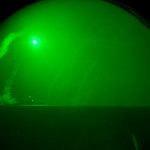 A Tomahawk missile launched from the Barry. View from night-vision lenses
