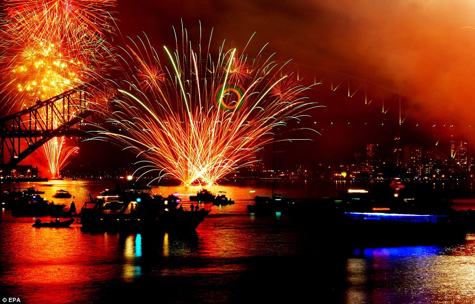 New Year 2012 Fireworks - Australia Sydney Opera House and Harbour Bridge