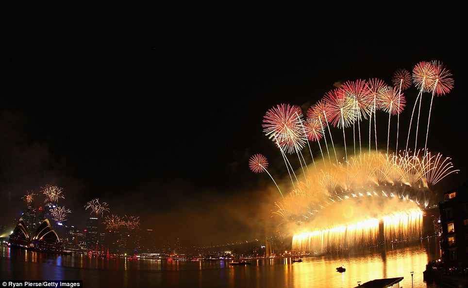 New Year 2012 Fireworks - Australia Sydney Opera House and Harbour Bridge