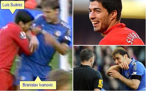 Uruguay Luis Suárez Bites Chelsea defender Branislav Ivanovic