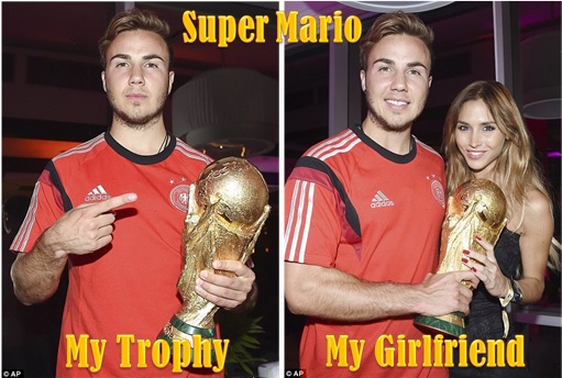 2014 FIFA World Cup - Germany Celebrates 1-0 Win Against Argentina - Super Mario Gotze With Trophy and Girfriend