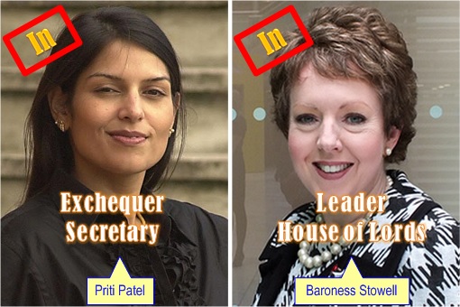 Britain David Cameron Cabinet Reshuffle - Priti Patel, Baroness Stowell