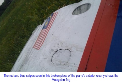 Malaysian Flight MH17 Shot Down - Wreckage with Malaysian Flag