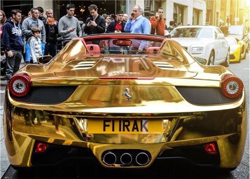 Gold Ferrari 458 Spider FI IRAK- rear view