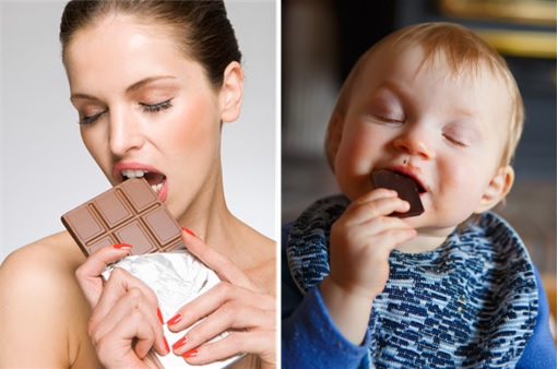 Girl and Baby Enjoying Chocolate