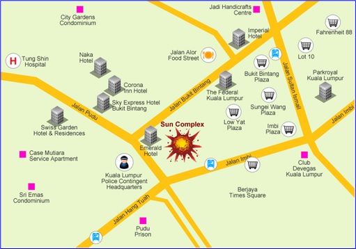 Sun Complex Bukit Bintang Grenades Attack - Map