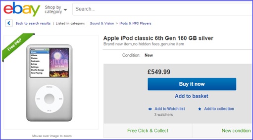 eBay Selling iPod Classic for £550