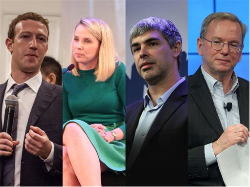 Facebook CEO Mark Zuckerberg, Yahoo CEO Marissa Mayer, and Google’s Larry Page and Eric Schmidt