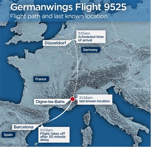 Germanwings Flight 9525 - Flight Path and Last Known Position