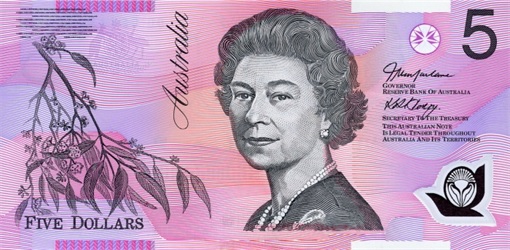 Woman on Currency Note - Australia - 5 Dollar Queen Elizabeth II