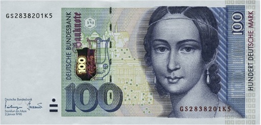 Woman on Currency Note - German - 100 Deutschmark Clara Schumann