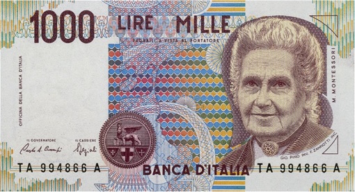 Woman on Currency Note - Italy - 1000 Lire Maria Montessori