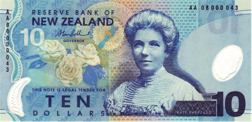 Woman on Currency Note - New Zealand - 10 Dollar Katherine Wilson Kate Sheppard