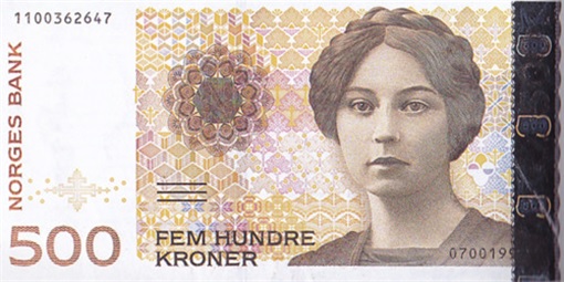 Woman on Currency Note - Norway - 500 Krone Sigrid Undset