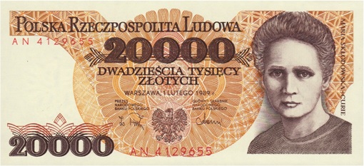 Woman on Currency Note - Poland - 20000 Zloty Marie Curie