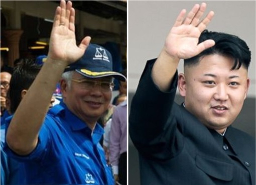 Najib Razak and Kim Jong-un - Waving