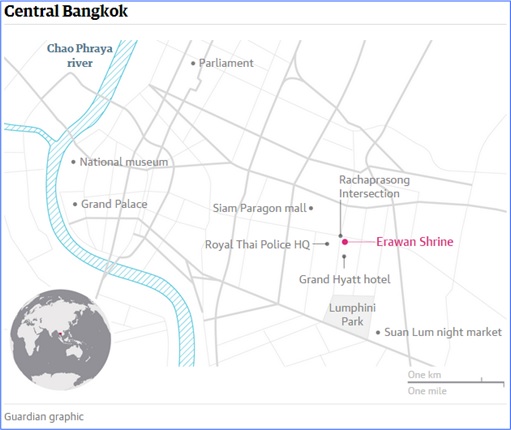 Thailand Bangkok Erawan Shrine Bombing - Map Central Bangkok