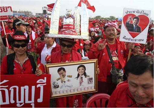 Thaksin Shinawatra and Yingluck Shinawatra Red Shirt Supporters