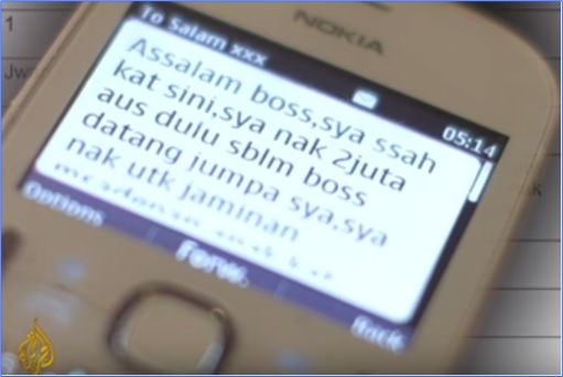 Altantuya Murder - Al-Jazeera - Sirul Phone Text Asking 2 Million Australian Dollars