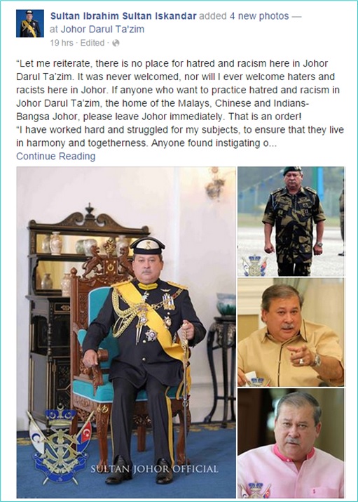 UMNO Red Shirts Rally - Sultan Ibrahim Johor Facebook Posting