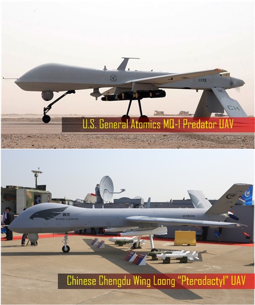China Military - Chinese Chengdu Wing Loong “Pterodactyl” UAV and US General Atomics MQ-1 Predator UAV