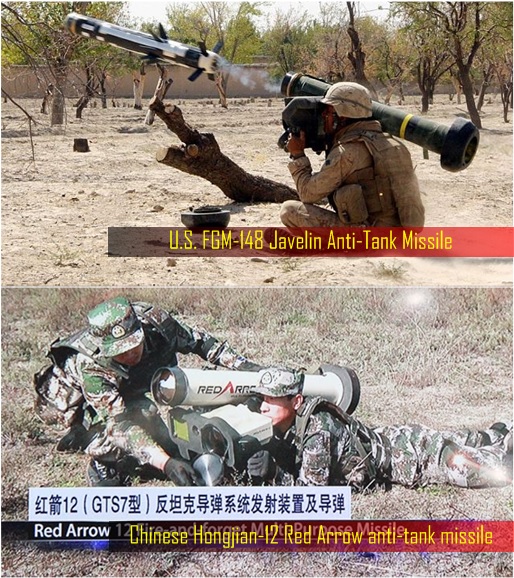 China Military - Chinese Hongjian-12 Red Arrow anti-tank missile and US FGM-148 Javelin anti-tank missile