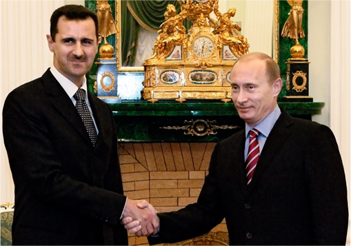 Syria Airstrikes - Putin Shake Hands with Assad