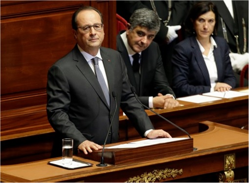 Paris Attacks by ISIS Terrorists - French President François Hollande at Parliament