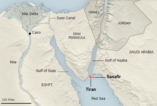 Egyptian Two Islands - Tiran and Sanafir Location Map