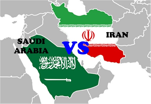 Saudi Arabia vs Iran - Flag on Map