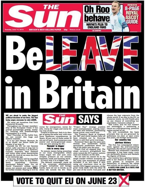 Britain The Sun Newspaper - BeLEAVE in Britain - Cover