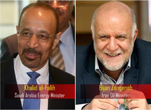 Saudi Arabia Energy Minister Khalid al-Falih and Iranian Oil Minister Bijan Zanganeh