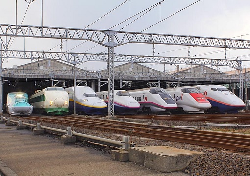 Japan - A lineup of JR East Shinkansen trains