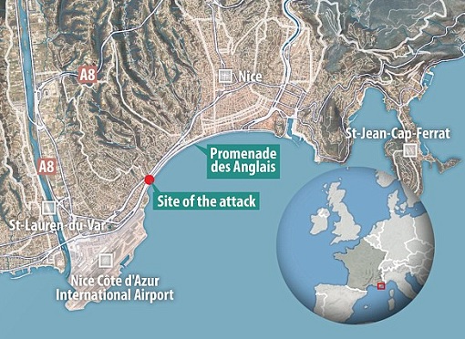 Nice French Truck Terrorist Attack - Map