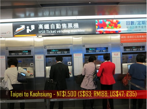 Singapore-Kuala Lumpur HSR High-Speed Rail Project - Taipei to Kaohsiung Ticket Fare - NT$1,500 (S$63; RM188; US$47; £35)