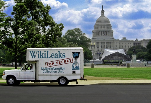 US Clinton Email Scandal - WikiLeaks Van Passing The Capitol