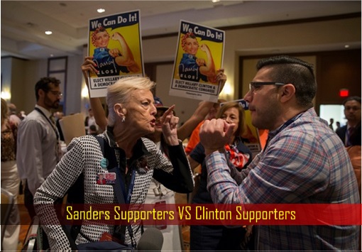 US Democratic Party Convention - Bernie Sanders Supporters VS Hillary Clinton Supporters