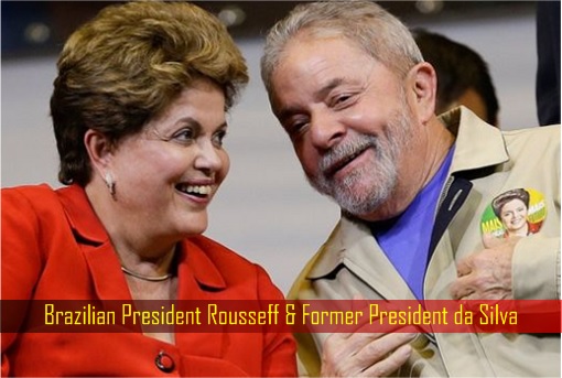 Brazilian President Rousseff and Former President da Silva Joking