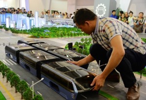 China Transit Elevated Bus TEU - Models on displayed at Beijing International High-tech Expo