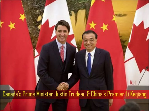 Canada’s Prime Minister Justin Trudeau and China's Premier Li Keqiang