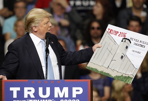 Donald Trump Showing A Sketch of Mexico Wall