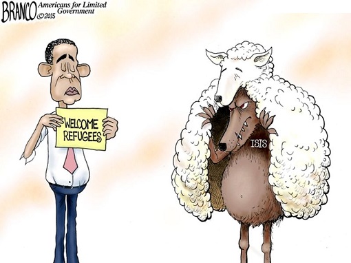 obama-welcome-refugees-isis-disguised-in-sheep-skin-cartoon