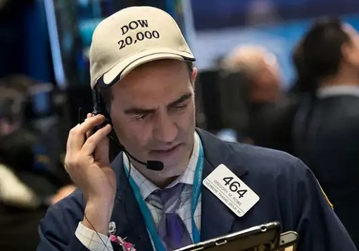 Dow Hits 20,000 - Trader Wearing Dow 20,000 Hat