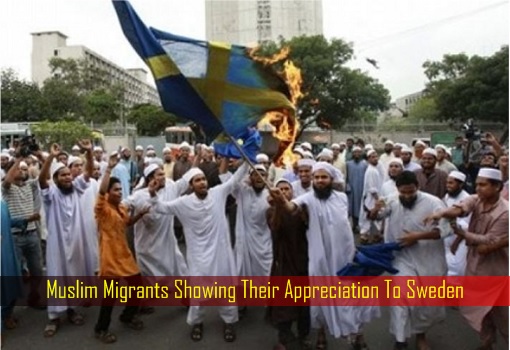 Muslim Migrants Showing Their Appreciation To Sweden - Burning Swedish Flag