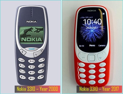 Nokia 3310 - Year 2000 and Year 2017 Models - Front View