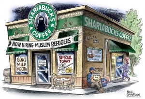 Starbucks Hiring 10000 Refugees - ShariaBucks Cartoon