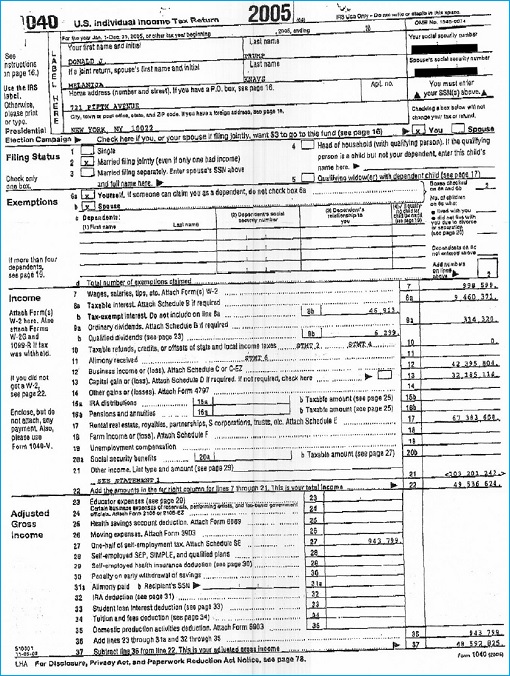 Donald Trump - 2005 Tax Returns - IRS Tax Form 1040