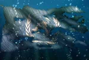 United Nations Flag - Torn Underwater