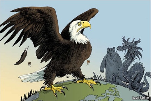 America Eagle versus China Dragon and Russia Bear