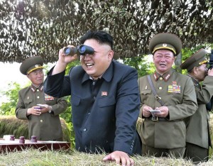 North Korea Kim Jong-un - With Binoculars Laughing